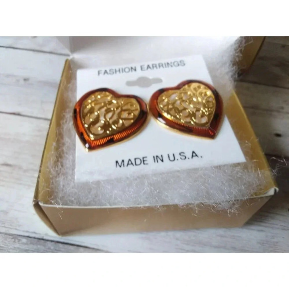 NWT Vintage 1980s Gold Tone & Tortoiseshell Enamel Earrings - Picture 4 of 4